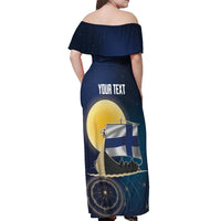 Personalized Finland Drakkar Vikings Off Shoulder Maxi Dress Longships with Vegvisir