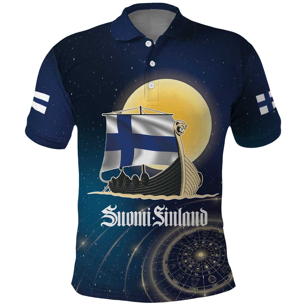 Personalized Finland Drakkar Vikings Polo Shirt Longships with Vegvisir