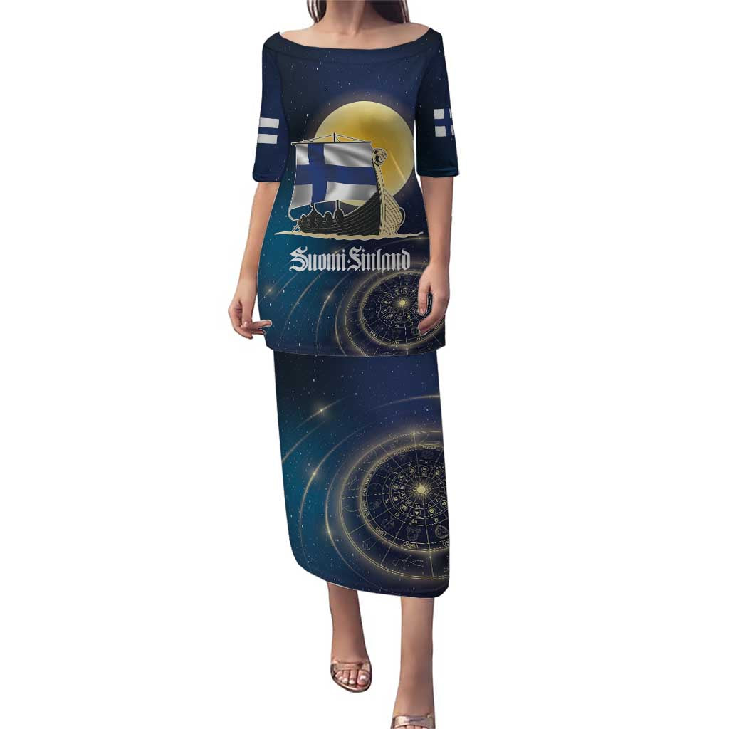 Personalized Finland Drakkar Vikings Puletasi Longships with Vegvisir