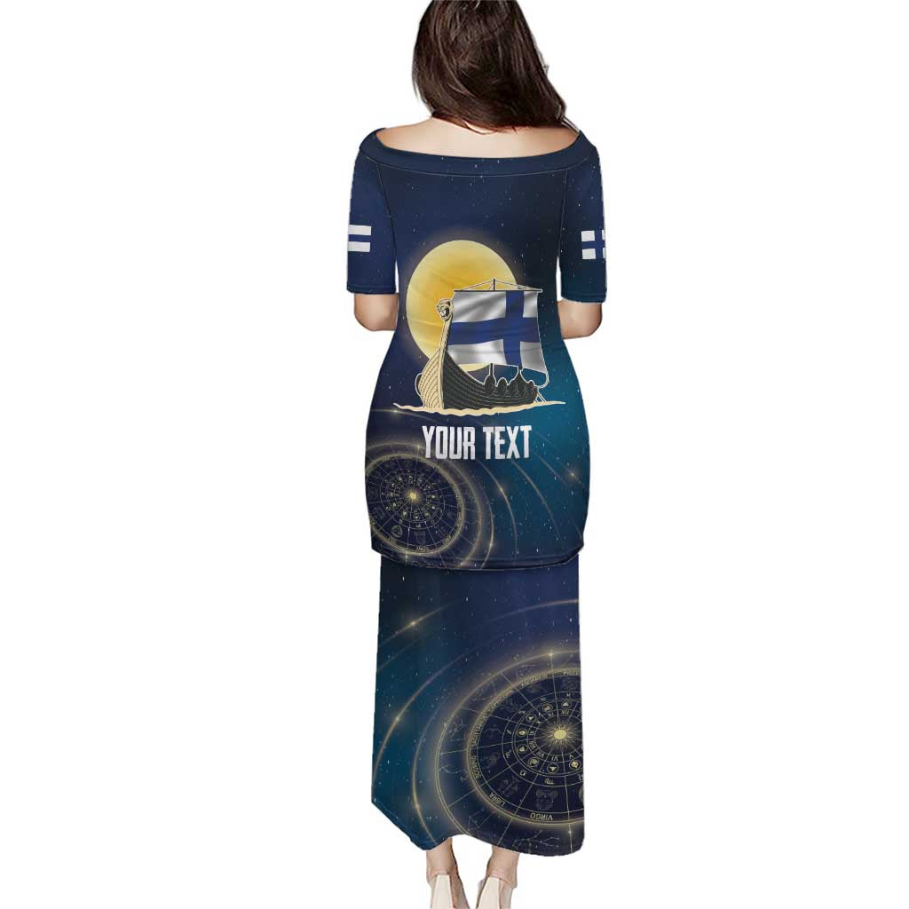 Personalized Finland Drakkar Vikings Puletasi Longships with Vegvisir