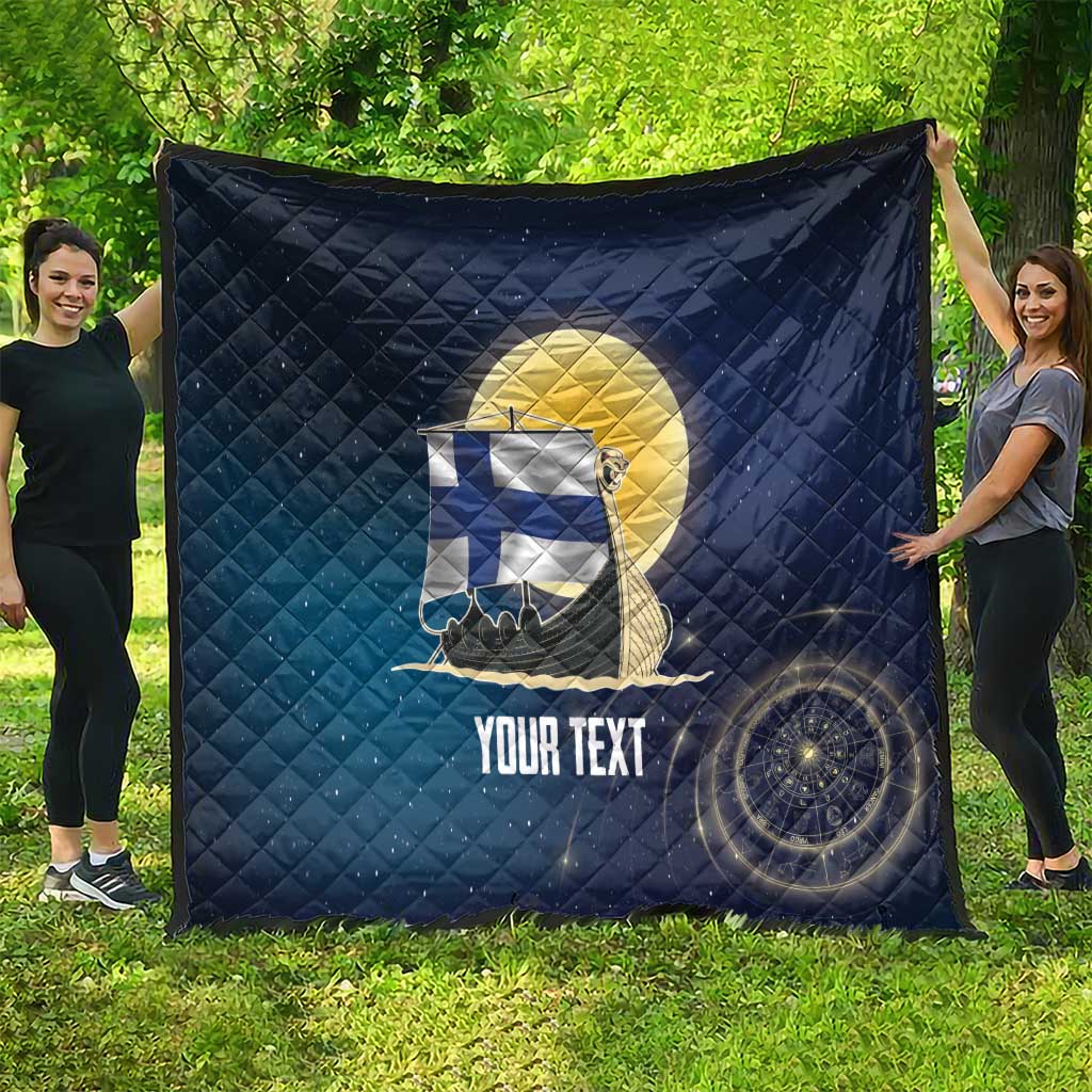 Personalized Finland Drakkar Vikings Quilt Longships with Vegvisir