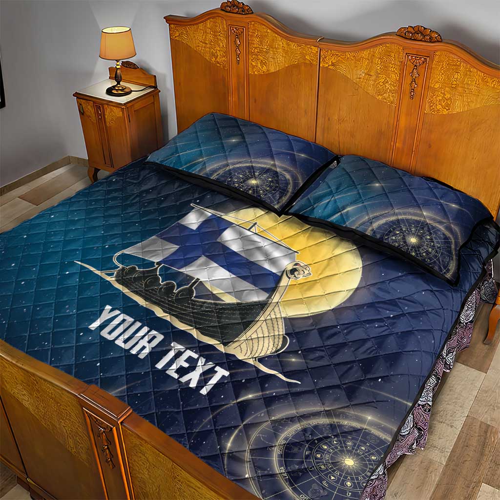 Personalized Finland Drakkar Vikings Quilt Bed Set Longships with Vegvisir