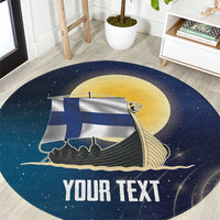 Personalized Finland Drakkar Vikings Round Carpet Longships with Vegvisir