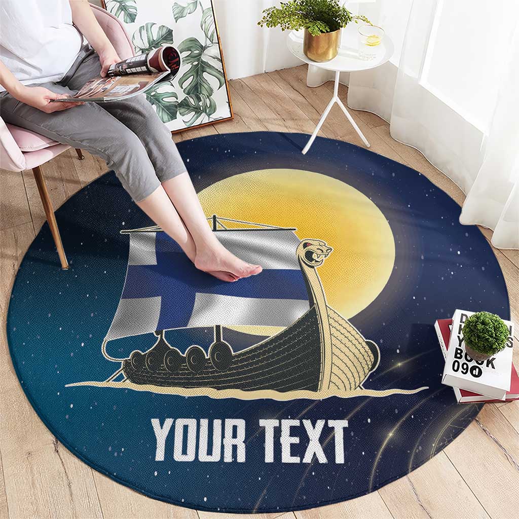 Personalized Finland Drakkar Vikings Round Carpet Longships with Vegvisir