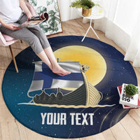 Personalized Finland Drakkar Vikings Round Carpet Longships with Vegvisir