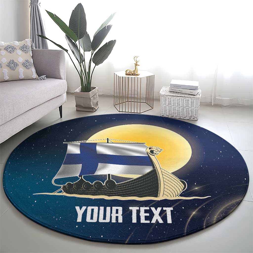 Personalized Finland Drakkar Vikings Round Carpet Longships with Vegvisir