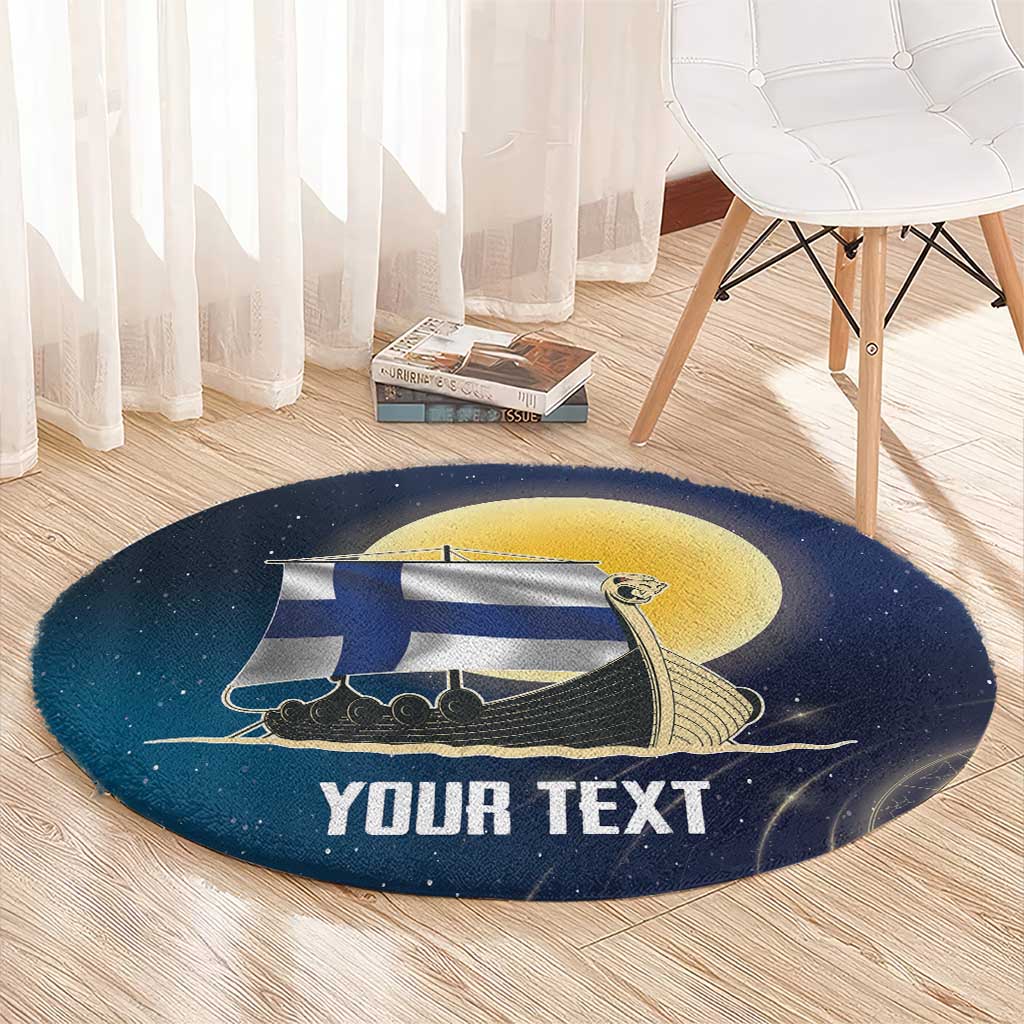 Personalized Finland Drakkar Vikings Round Carpet Longships with Vegvisir