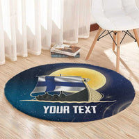 Personalized Finland Drakkar Vikings Round Carpet Longships with Vegvisir