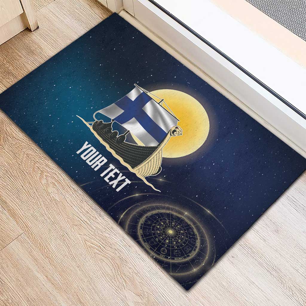 Personalized Finland Drakkar Vikings Rubber Doormat Longships with Vegvisir