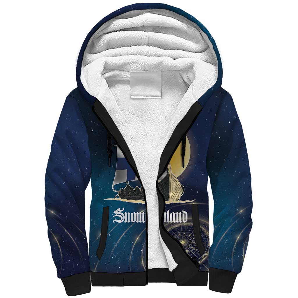 Personalized Finland Drakkar Vikings Sherpa Hoodie Longships with Vegvisir