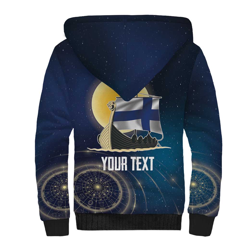 Personalized Finland Drakkar Vikings Sherpa Hoodie Longships with Vegvisir