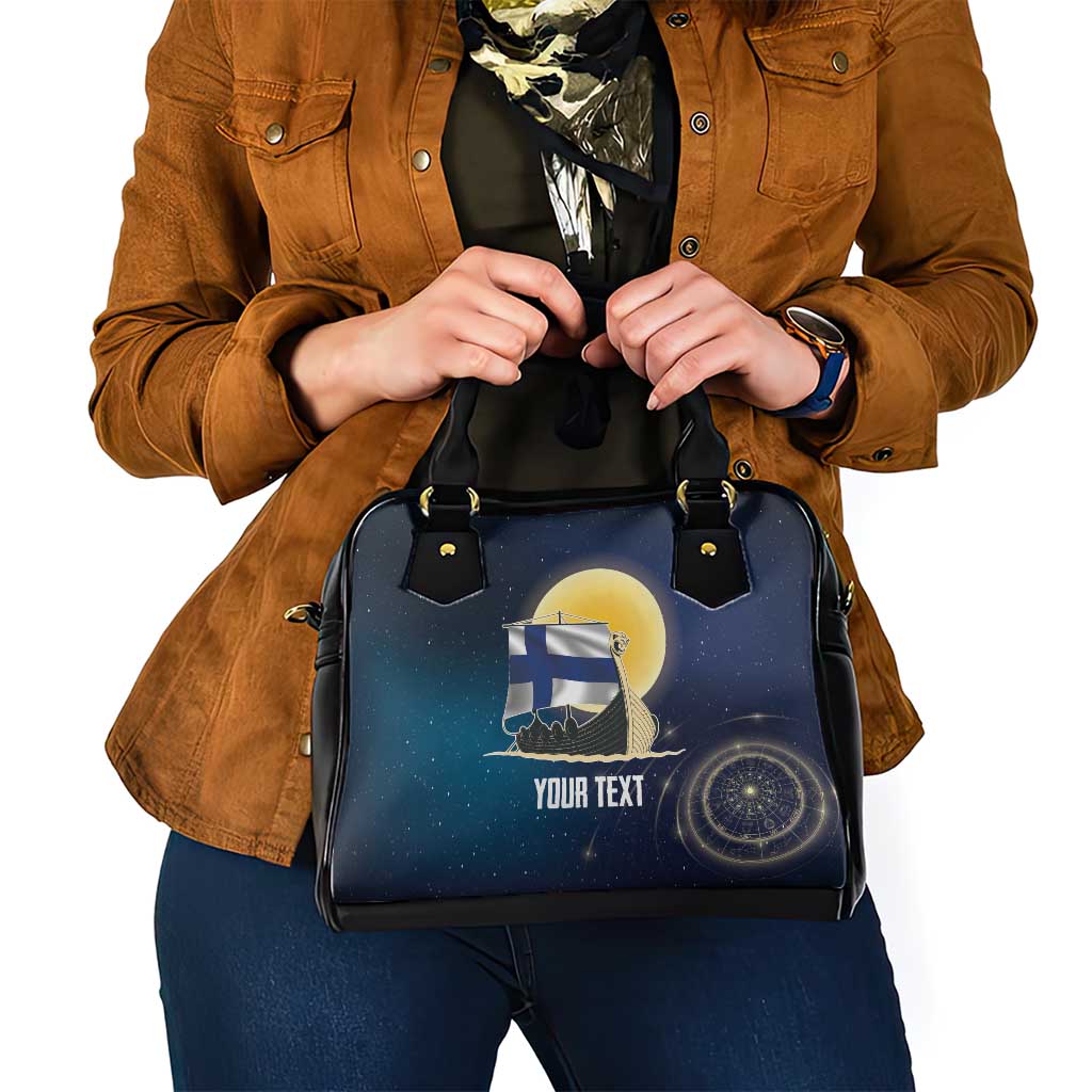 Personalized Finland Drakkar Vikings Shoulder Handbag Longships with Vegvisir