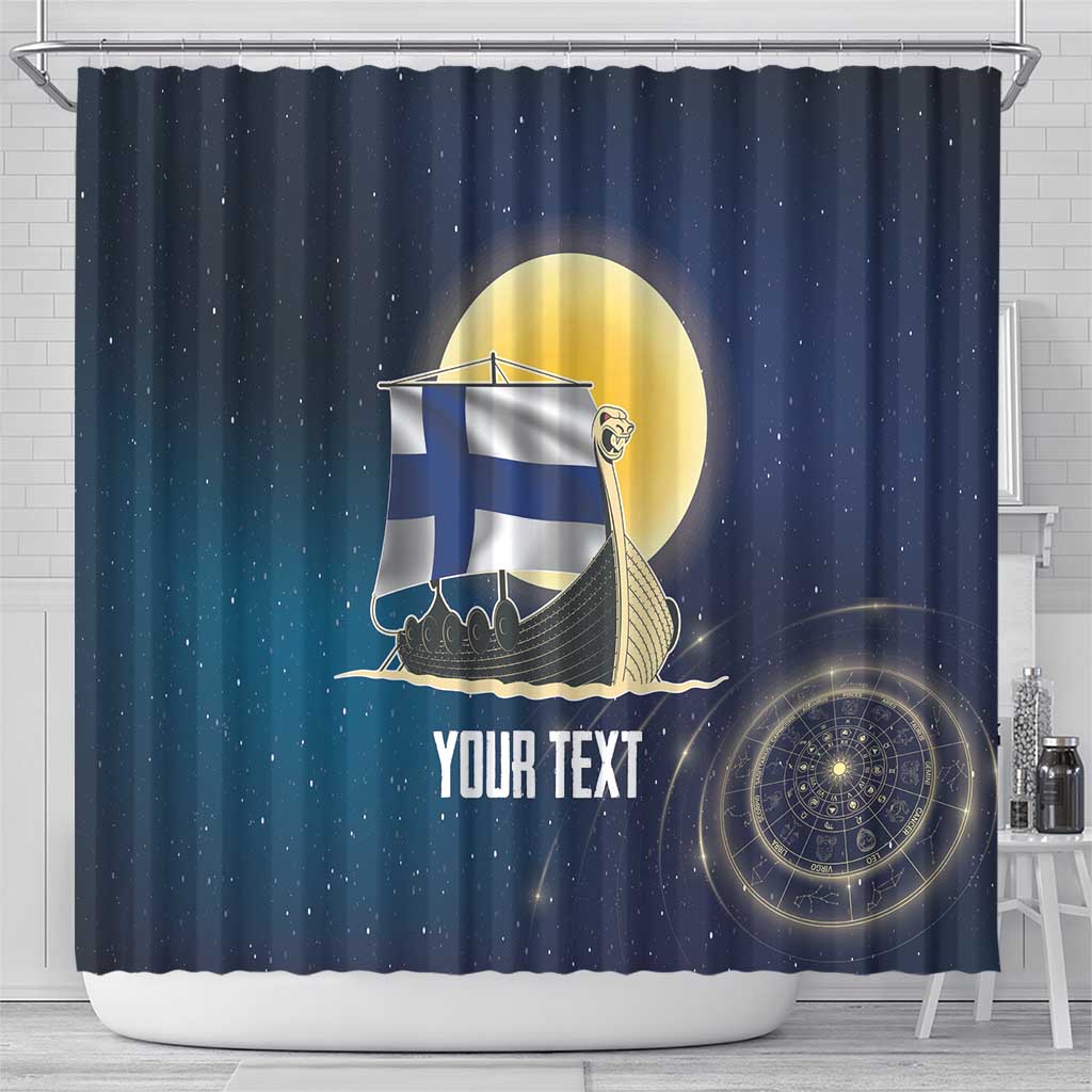 Personalized Finland Drakkar Vikings Shower Curtain Longships with Vegvisir