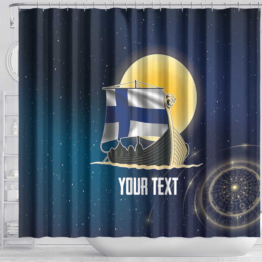 Personalized Finland Drakkar Vikings Shower Curtain Longships with Vegvisir