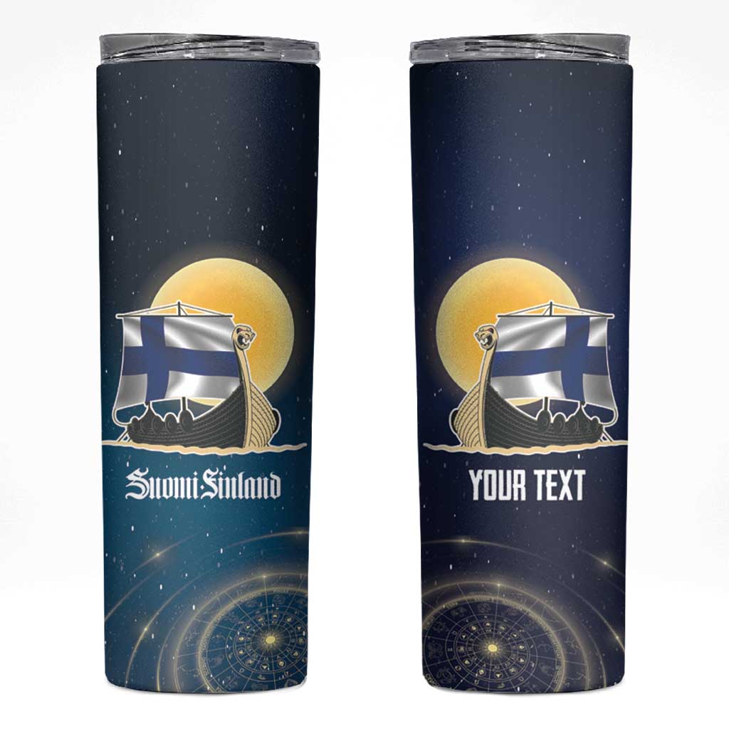 Personalized Finland Drakkar Vikings Skinny Tumbler Longships with Vegvisir