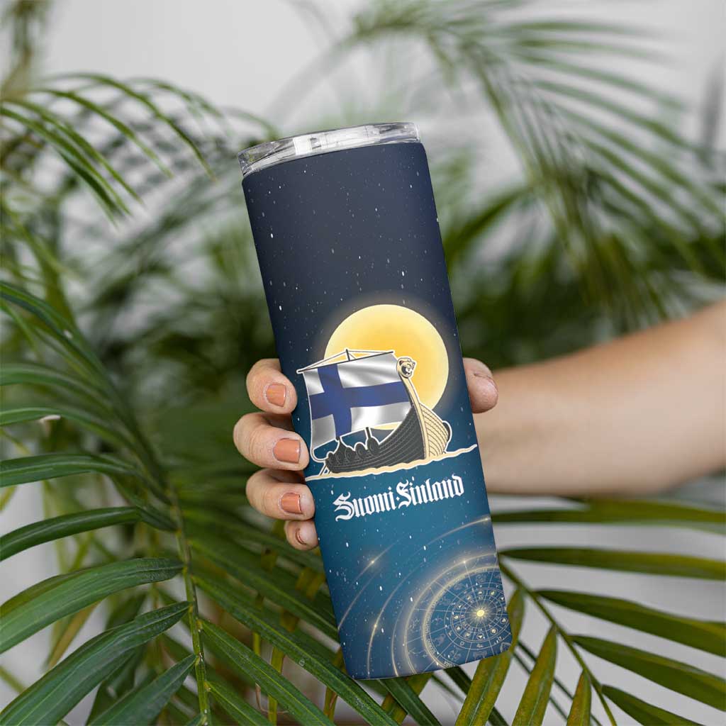 Personalized Finland Drakkar Vikings Skinny Tumbler Longships with Vegvisir