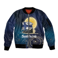 Personalized Finland Drakkar Vikings Sleeve Zip Bomber Jacket Longships with Vegvisir