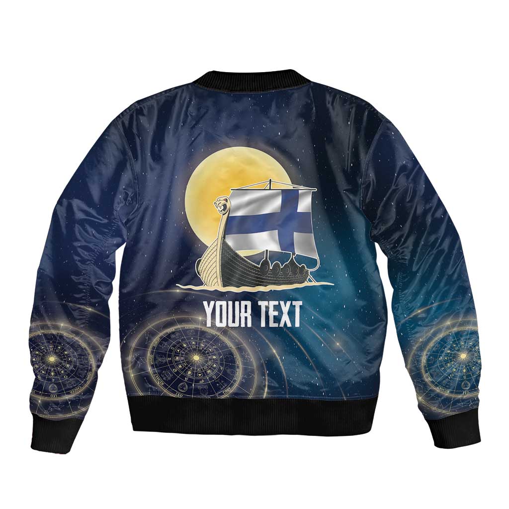 Personalized Finland Drakkar Vikings Sleeve Zip Bomber Jacket Longships with Vegvisir