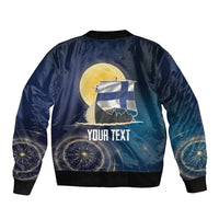 Personalized Finland Drakkar Vikings Sleeve Zip Bomber Jacket Longships with Vegvisir