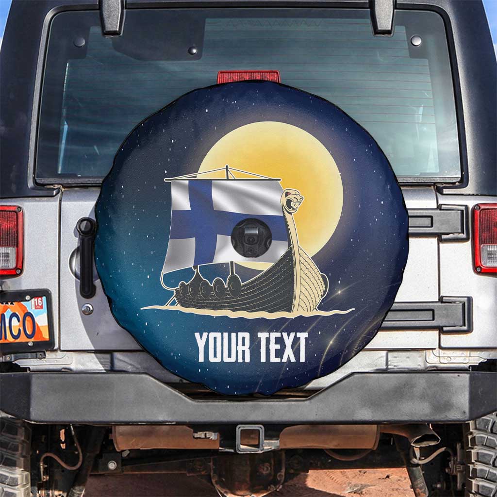 Personalized Finland Drakkar Vikings Spare Tire Cover Longships with Vegvisir