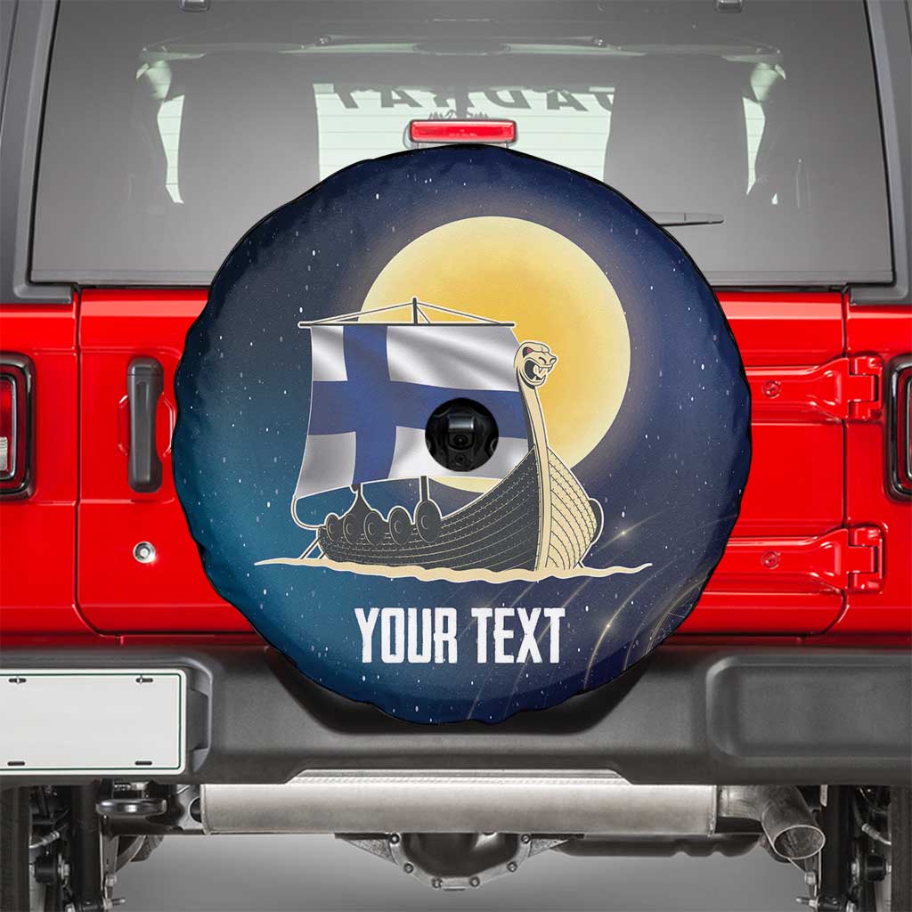 Personalized Finland Drakkar Vikings Spare Tire Cover Longships with Vegvisir