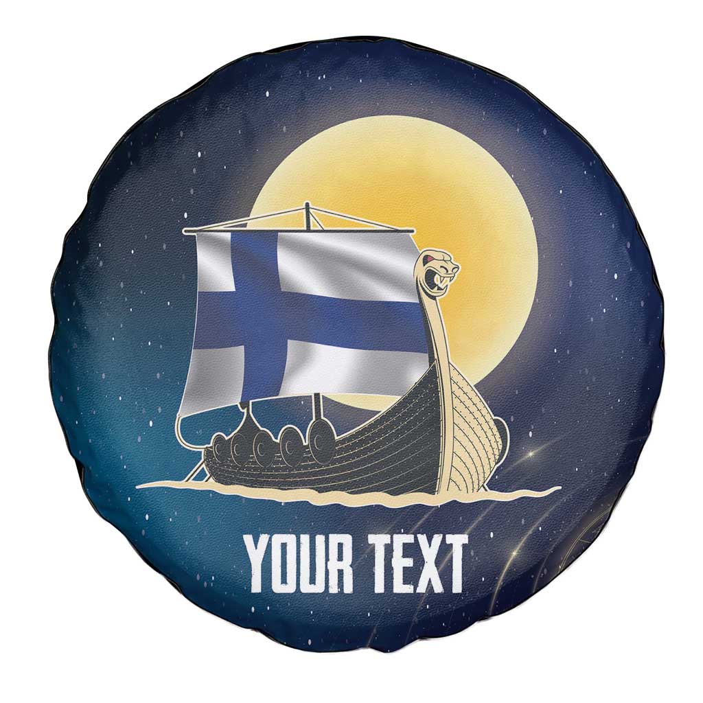 Personalized Finland Drakkar Vikings Spare Tire Cover Longships with Vegvisir