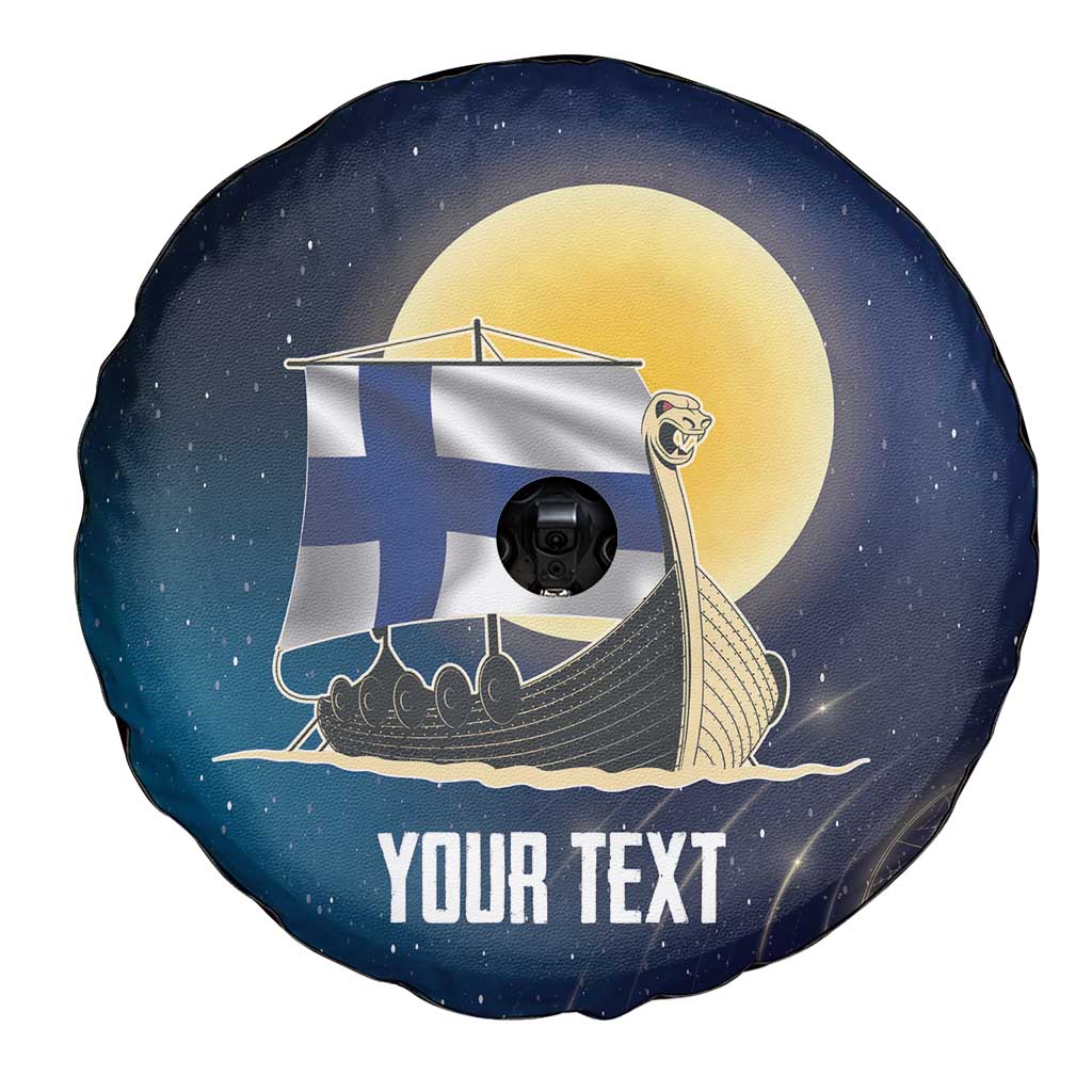 Personalized Finland Drakkar Vikings Spare Tire Cover Longships with Vegvisir