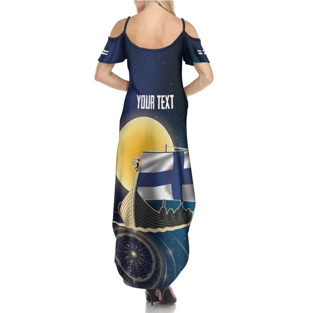 Personalized Finland Drakkar Vikings Summer Maxi Dress Longships with Vegvisir