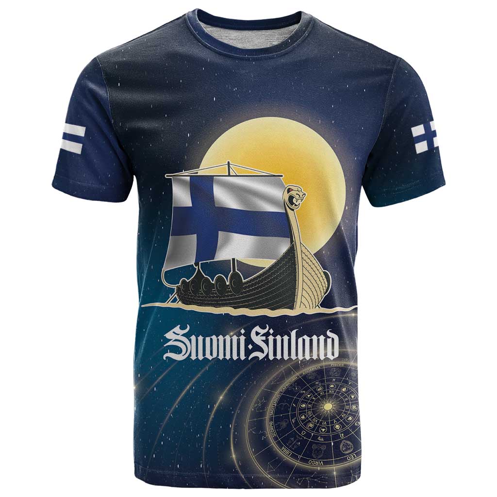 Personalized Finland Drakkar Vikings T Shirt Longships with Vegvisir
