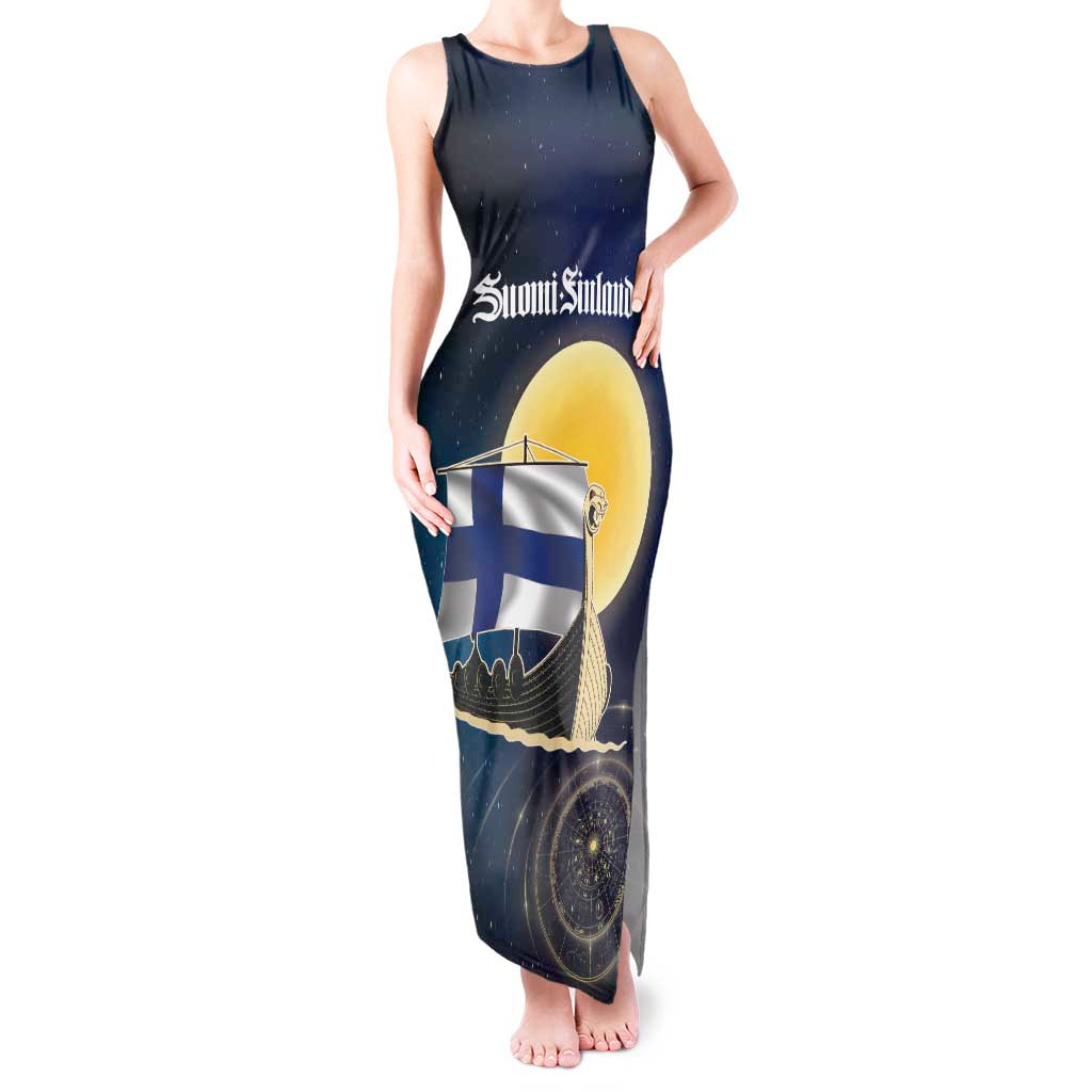 Personalized Finland Drakkar Vikings Tank Maxi Dress Longships with Vegvisir