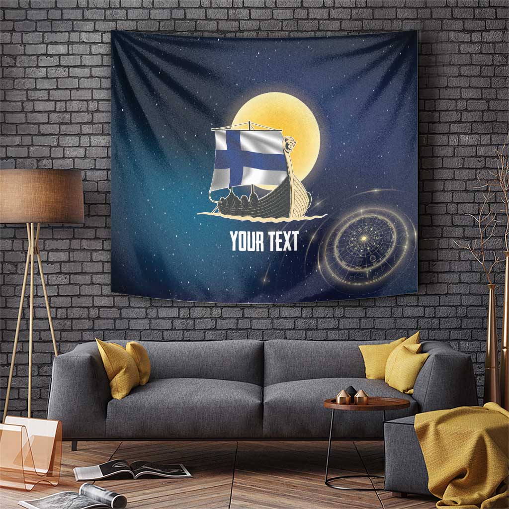 Personalized Finland Drakkar Vikings Tapestry Longships with Vegvisir