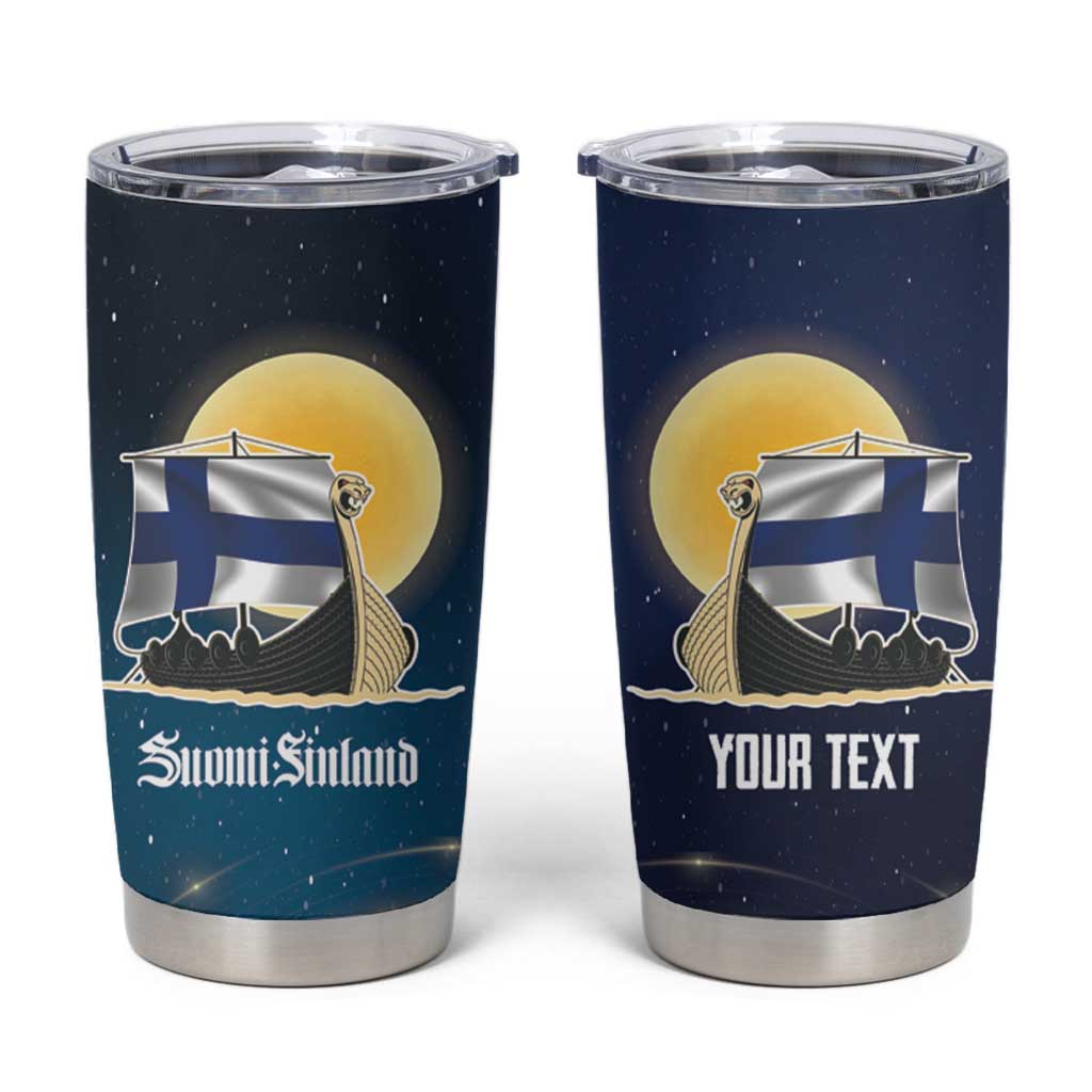 Personalized Finland Drakkar Vikings Tumbler Cup Longships with Vegvisir