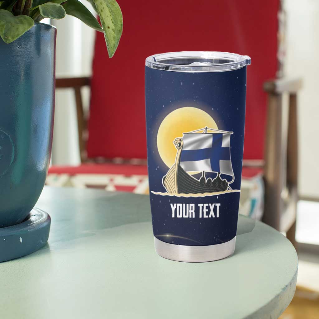Personalized Finland Drakkar Vikings Tumbler Cup Longships with Vegvisir