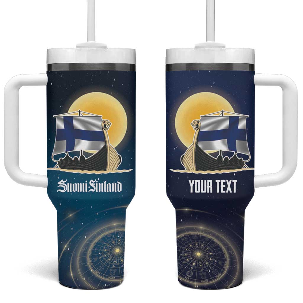 Personalized Finland Drakkar Vikings Tumbler With Handle Longships with Vegvisir