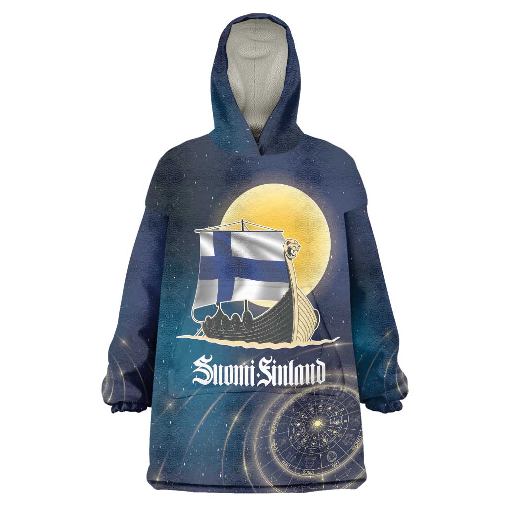 Personalized Finland Drakkar Vikings Wearable Blanket Hoodie Longships with Vegvisir