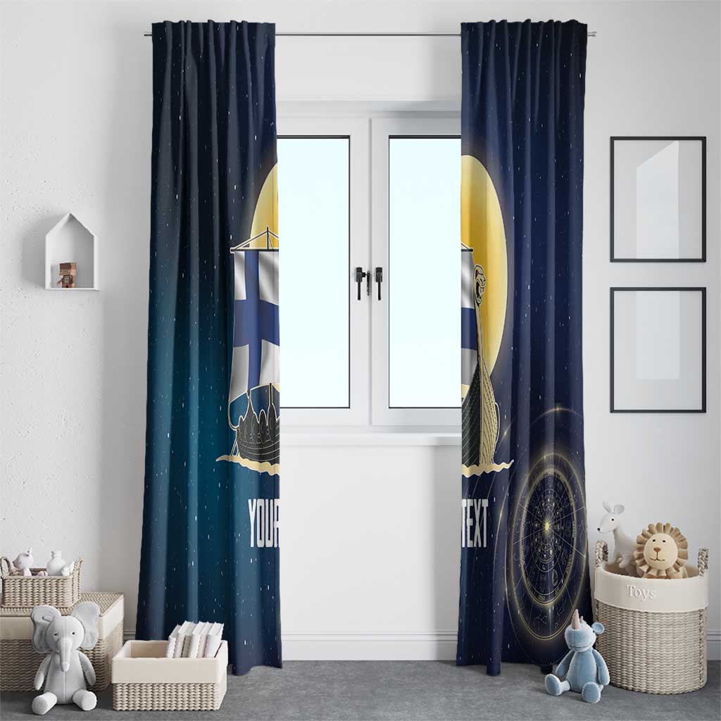 Personalized Finland Drakkar Vikings Window Curtain Longships with Vegvisir