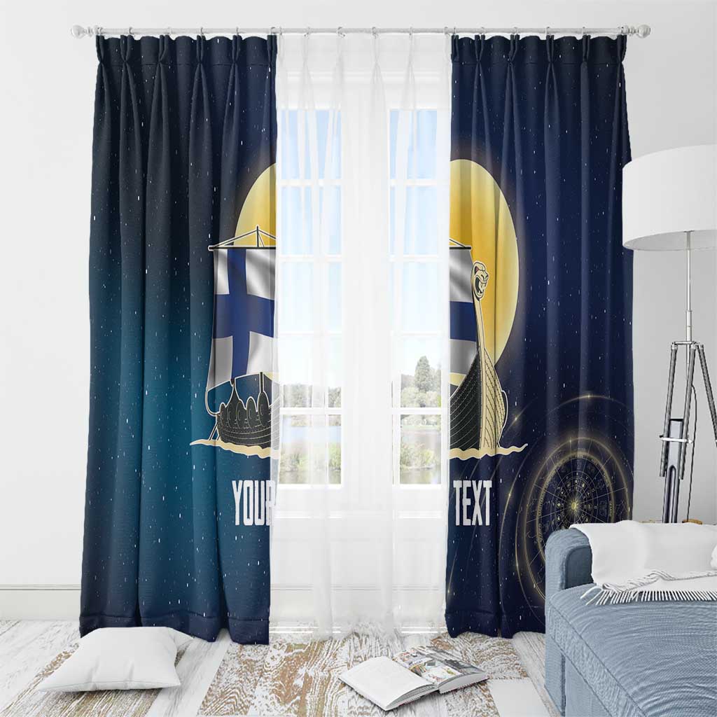 Personalized Finland Drakkar Vikings Window Curtain Longships with Vegvisir