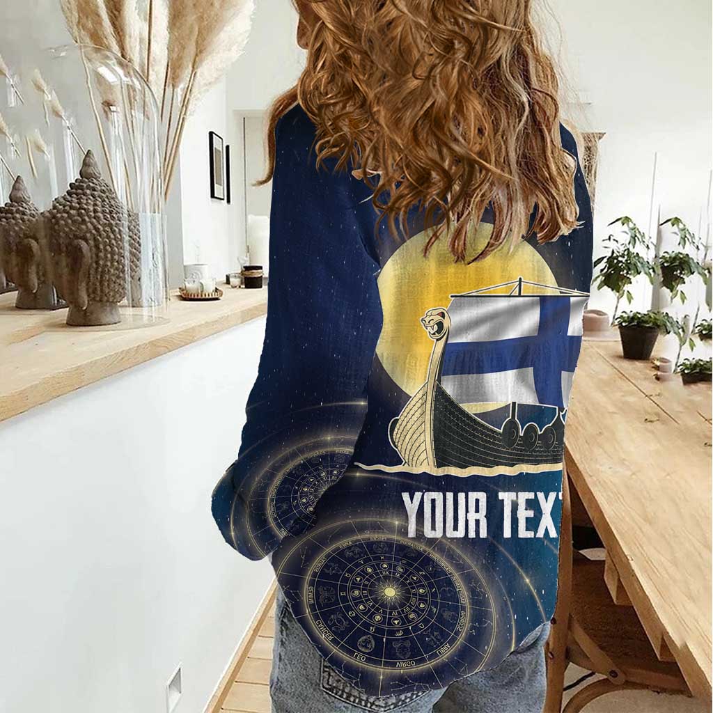 Personalized Finland Drakkar Vikings Women Casual Shirt Longships with Vegvisir