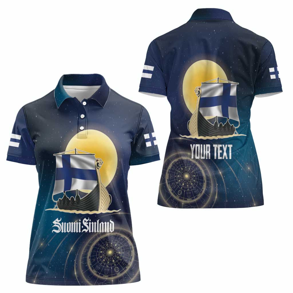Personalized Finland Drakkar Vikings Women Polo Shirt Longships with Vegvisir