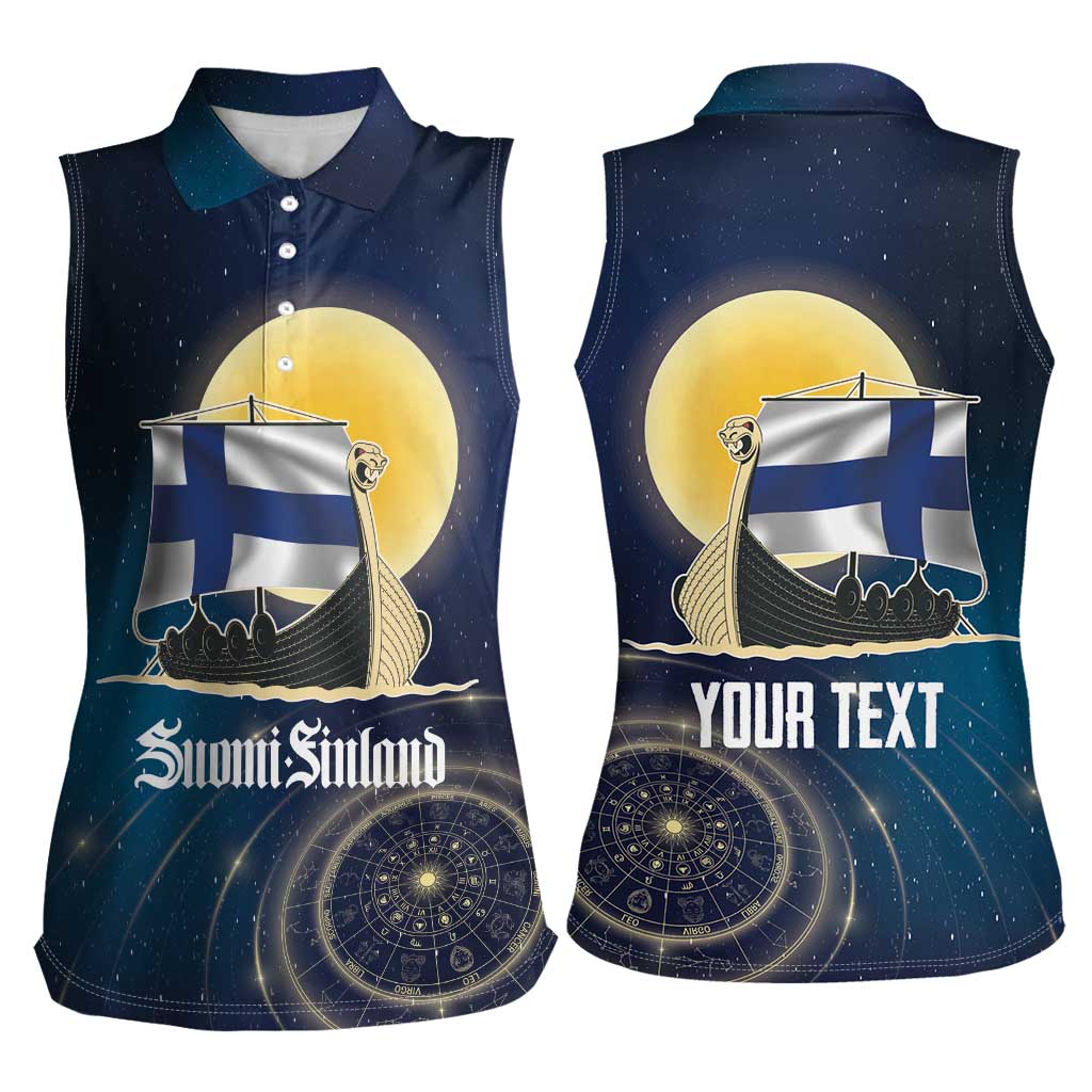 Personalized Finland Drakkar Vikings Women Sleeveless Polo Shirt Longships with Vegvisir