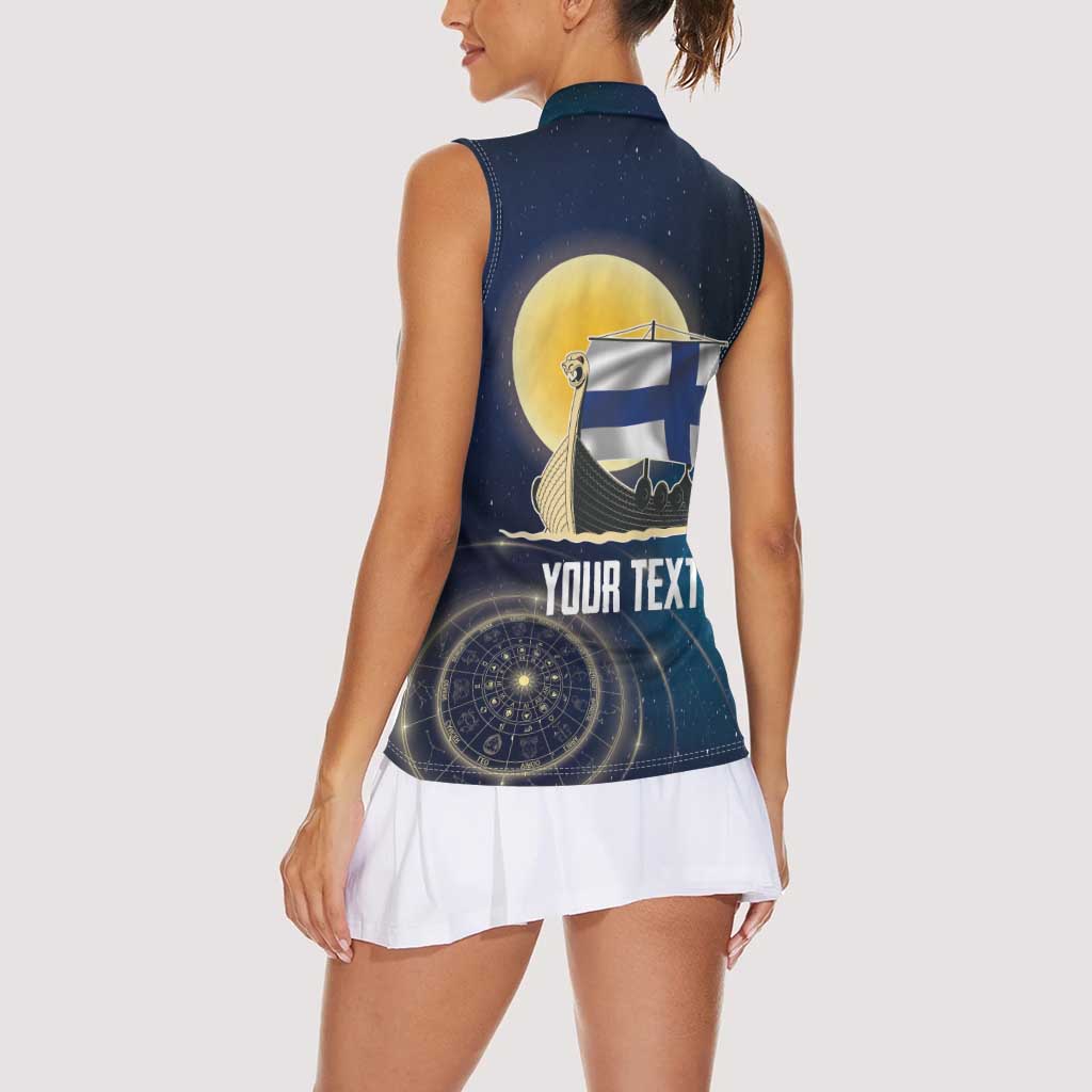 Personalized Finland Drakkar Vikings Women Sleeveless Polo Shirt Longships with Vegvisir