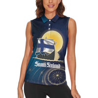 Personalized Finland Drakkar Vikings Women Sleeveless Polo Shirt Longships with Vegvisir