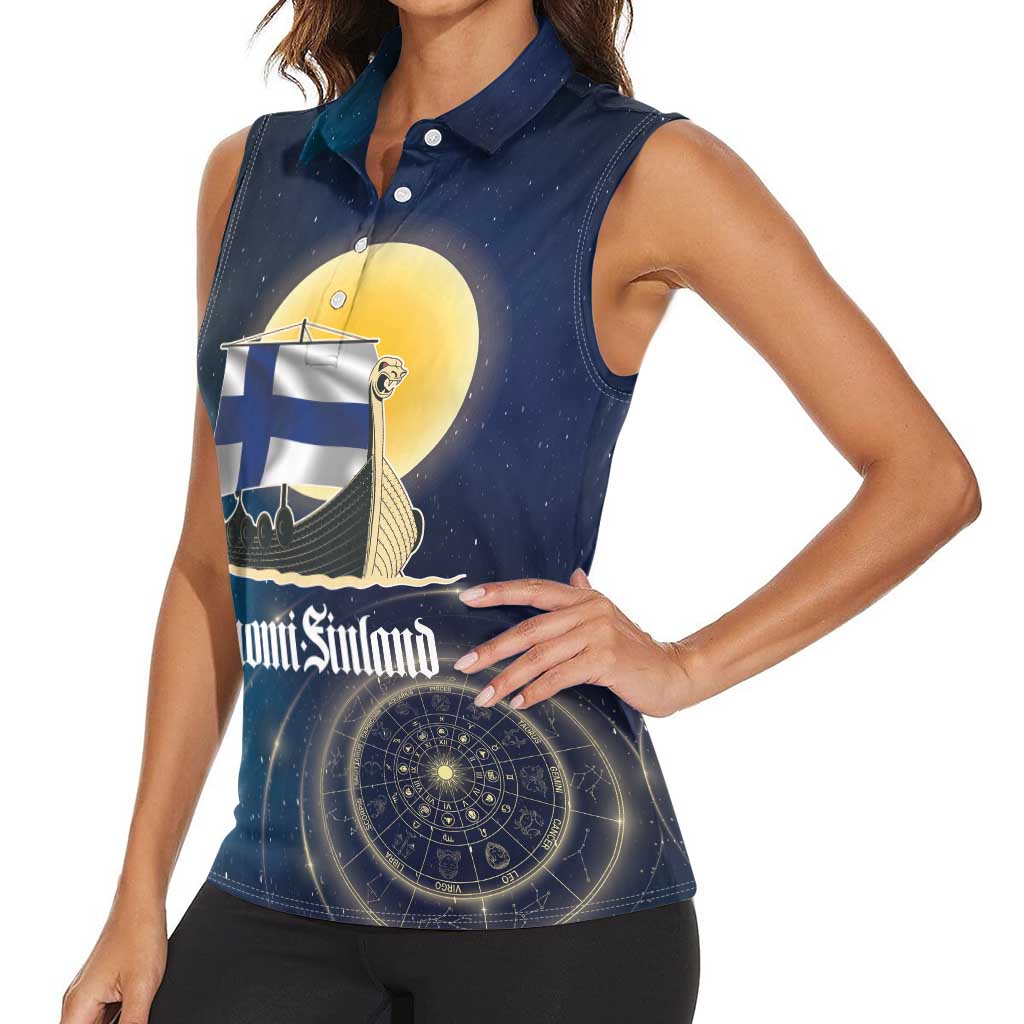 Personalized Finland Drakkar Vikings Women Sleeveless Polo Shirt Longships with Vegvisir