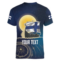 Personalized Finland Drakkar Vikings Women V-Neck T-Shirt Longships with Vegvisir