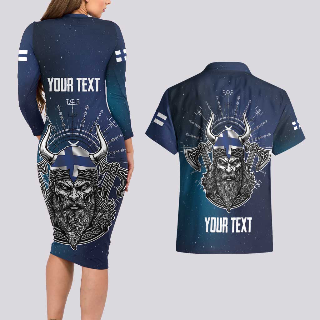 Personalized Finland Drakkar Vikings Couples Matching Long Sleeve Bodycon Dress and Hawaiian Shirt Suomi Viking Warrior
