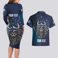 Personalized Finland Drakkar Vikings Couples Matching Long Sleeve Bodycon Dress and Hawaiian Shirt Suomi Viking Warrior
