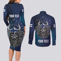 Personalized Finland Drakkar Vikings Couples Matching Long Sleeve Bodycon Dress and Long Sleeve Button Shirt Suomi Viking Warrior