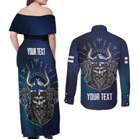 Personalized Finland Drakkar Vikings Couples Matching Off Shoulder Maxi Dress and Long Sleeve Button Shirt Suomi Viking Warrior
