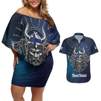Personalized Finland Drakkar Vikings Couples Matching Off Shoulder Short Dress and Hawaiian Shirt Suomi Viking Warrior