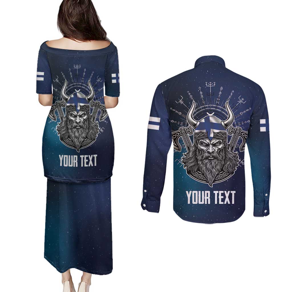 Personalized Finland Drakkar Vikings Couples Matching Puletasi and Long Sleeve Button Shirt Suomi Viking Warrior